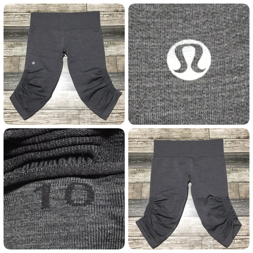 Lululemon Crop Leggings Women’s 10 (Inseam 16) Gray Ruffled Side Stretch. - Picture 1 of 9